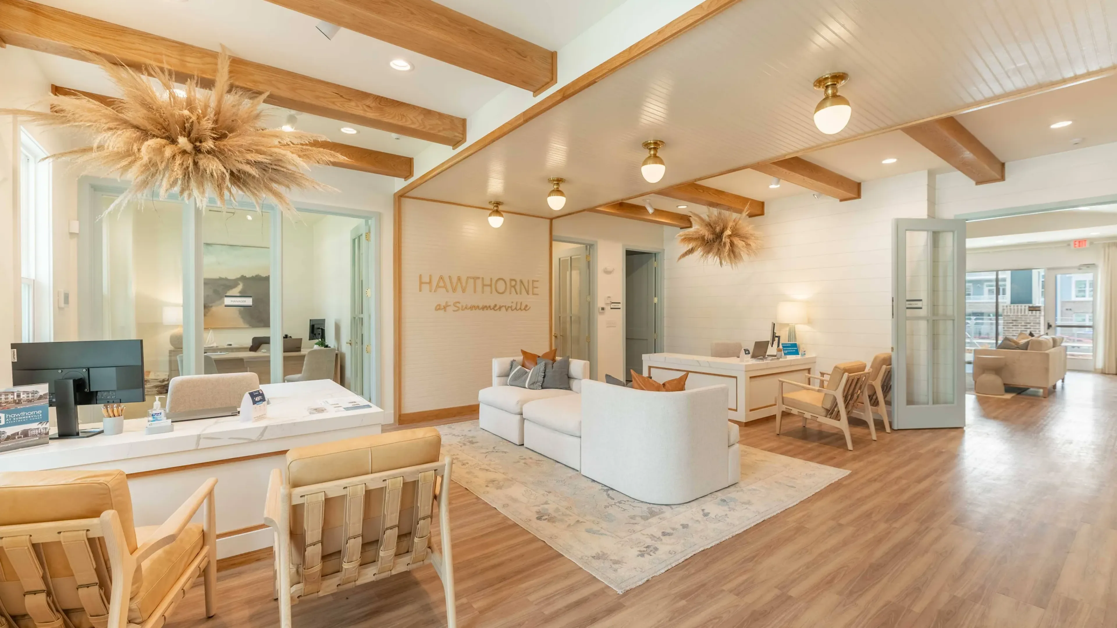 Hawthorne at Summerville resident clubhouse amenity with seating area and beautiful finishes